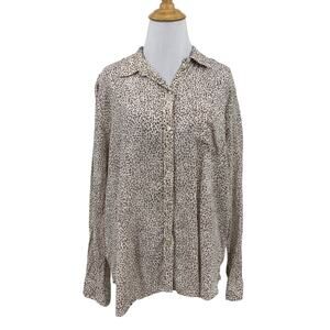 Rails Shirt Women L Large White Sand Charli Cheetah Long Sleeve Button Up Pocket